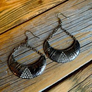 Silver tribal and rhinestone earrings